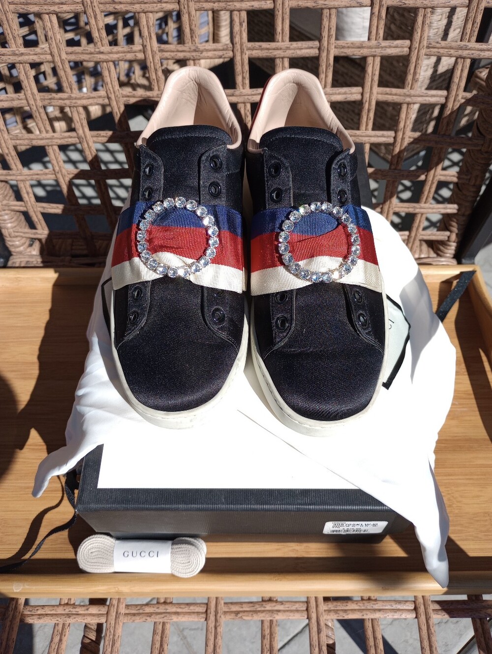 Gucci Ace Satin Sylvie Web Bow Sneakers